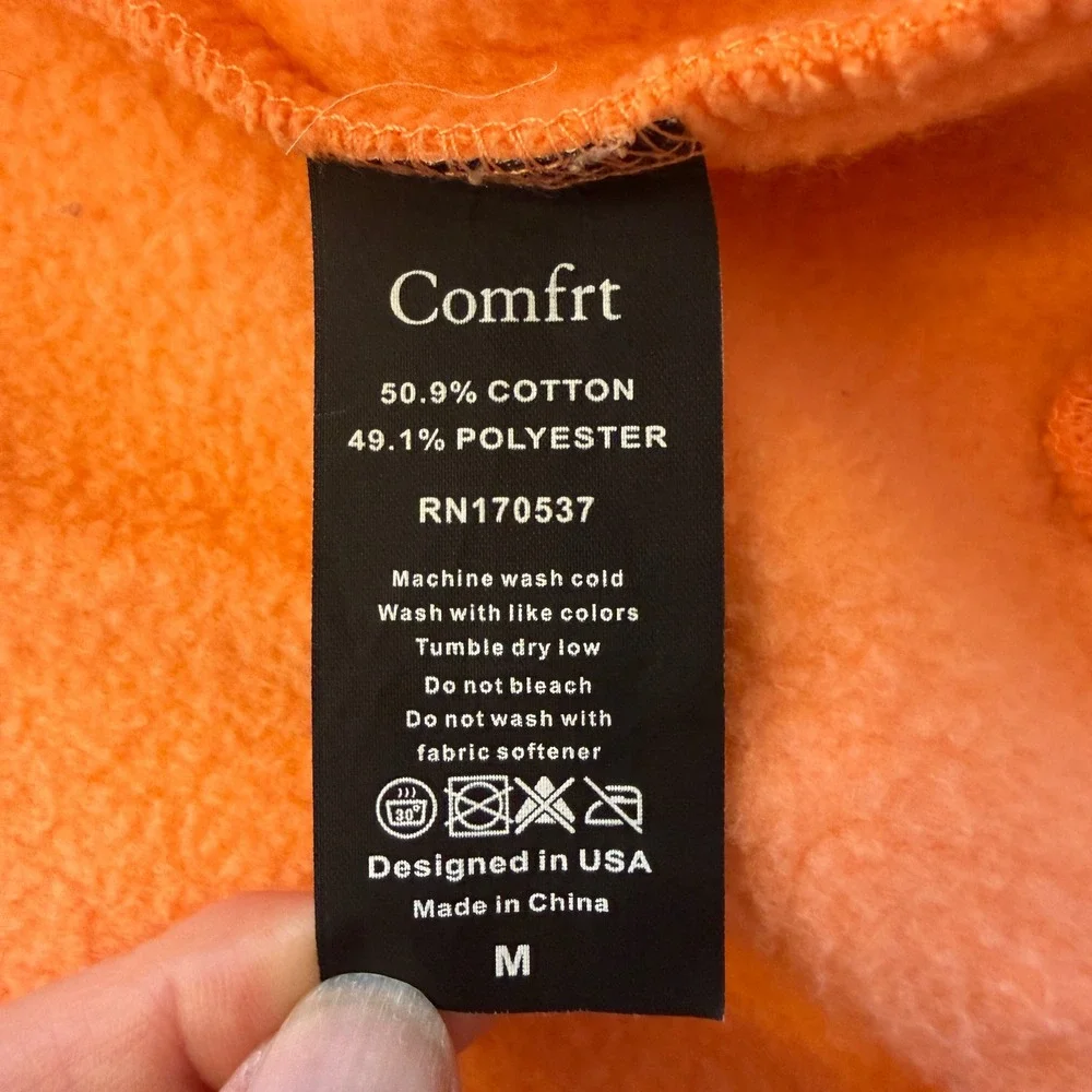Comfrt Zip‎ Up Hoodie Unisex Medium Orange Streetwear Utility Fleece Jacket